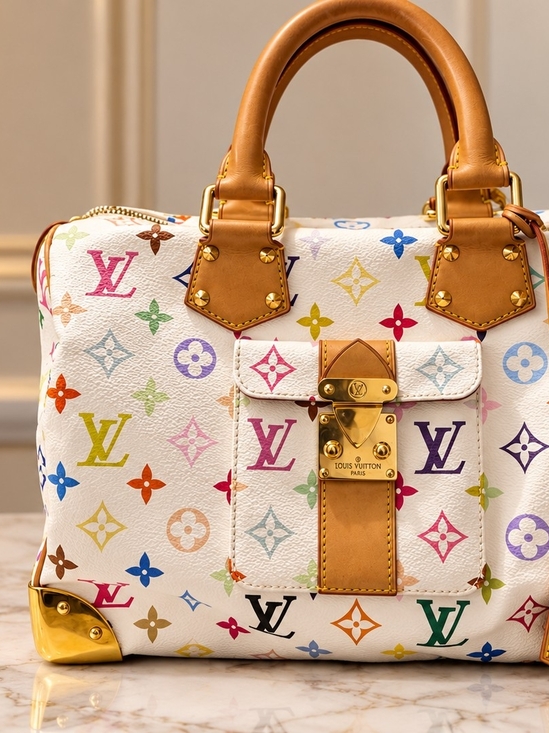Louis Vuitton Handbags - Louis Vuitton White Multicolor Monogram Satchel with Tan Handles